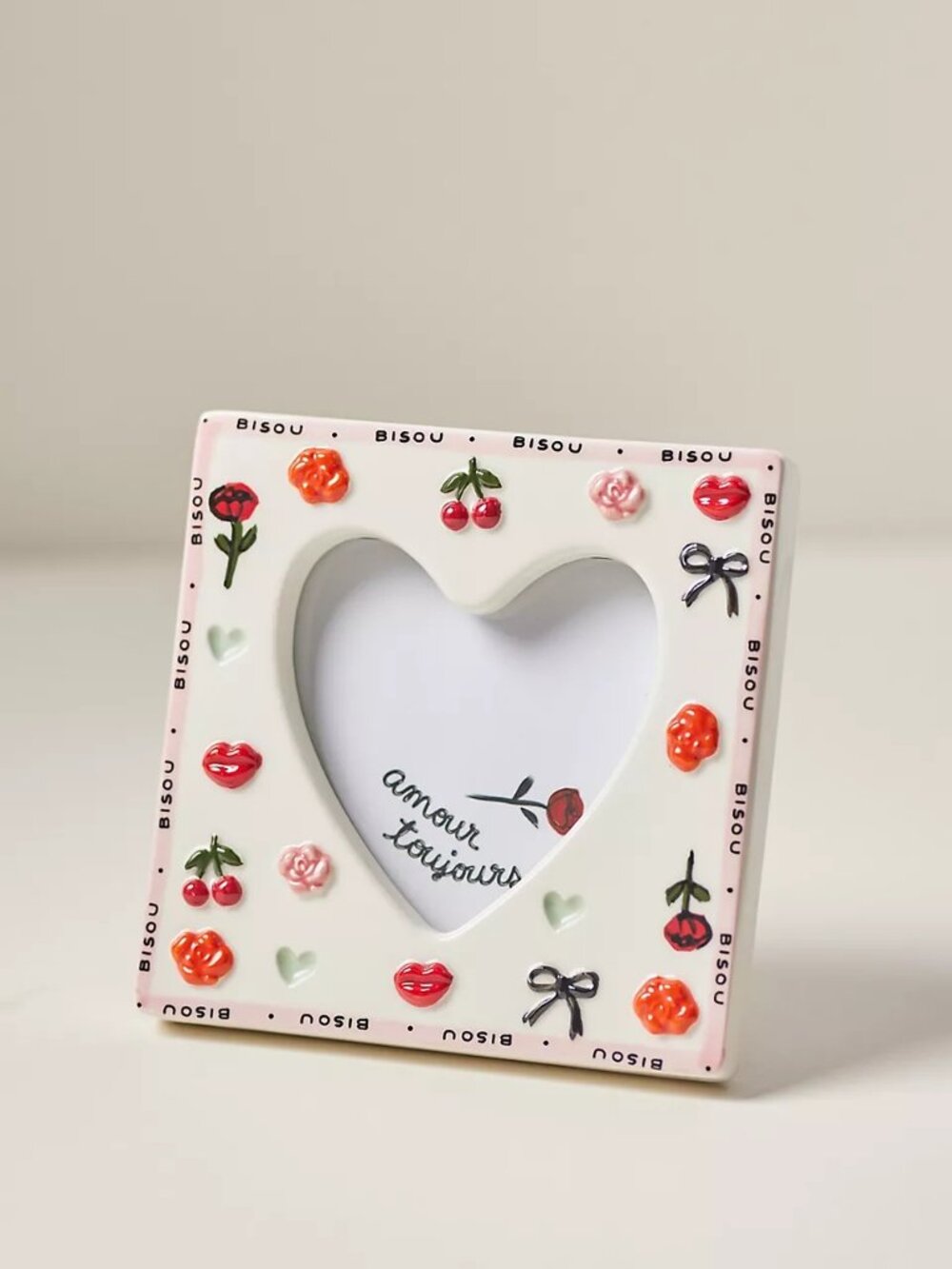 Anthropologie Amour Bisou Ceramic Heart Picture Frame Valentine's Day New NWT